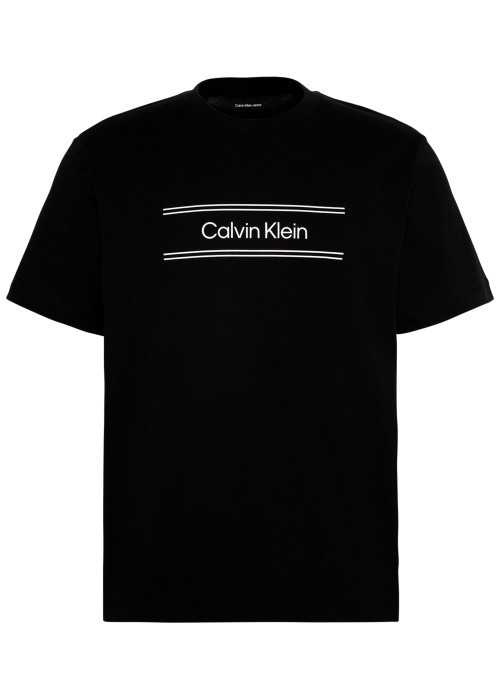 T-shirt en coton noir à coupe droite pourvu...