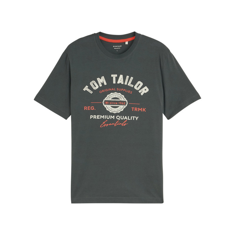 Tom Tailor - T-shirt En Coton Gris Imprimé à Coupe Droite Pourvu D'un Col Rond - Gris Tom Tailor - T-shirt En Coton Gris Imprimé à Coupe Droite Pourvu D'un Col Rond - Gris