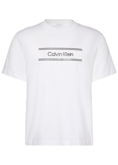 T-shirt en coton blanc à coupe droite pourvu d'un col rond en maille piquée