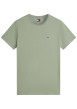 Thumbnail T-shirt en coton olive à coupe droite pourvu d'un col rond côtelé
