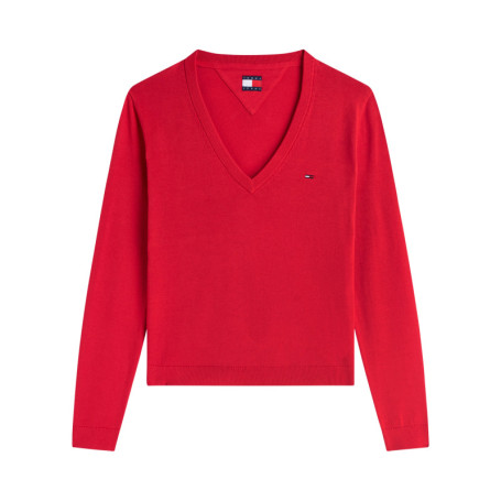 Pull en coton biologique rouge à coupe ajustée...