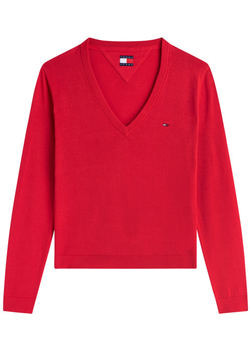 Pull en coton biologique rouge à coupe ajustée...