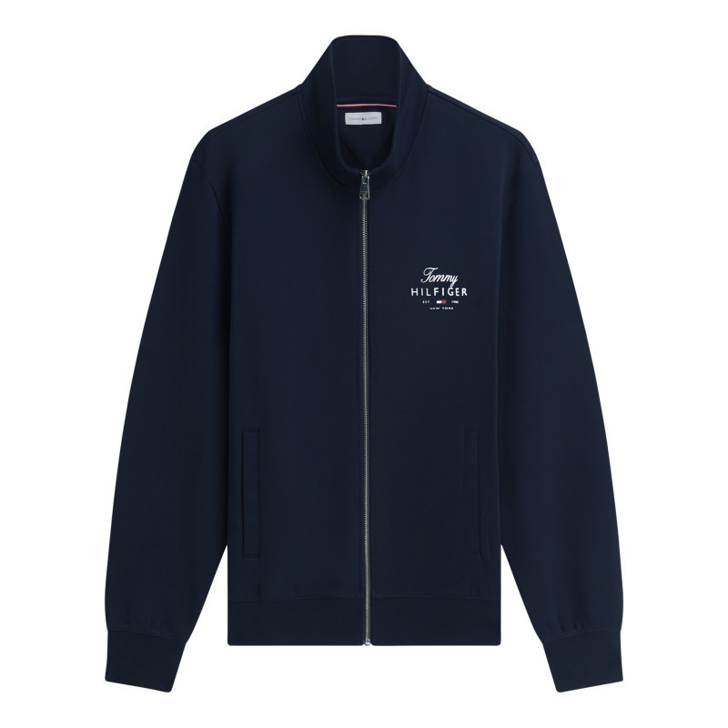 Tommy Hilfiger - Sweat Zippé En Coton Marine à Coupe Droite Pourvu D'un Col Montant - Bleu Foncé Tommy Hilfiger - Sweat Zippé En Coton Marine à Coupe Droite Pourvu D'un Col Montant - Bleu Foncé
