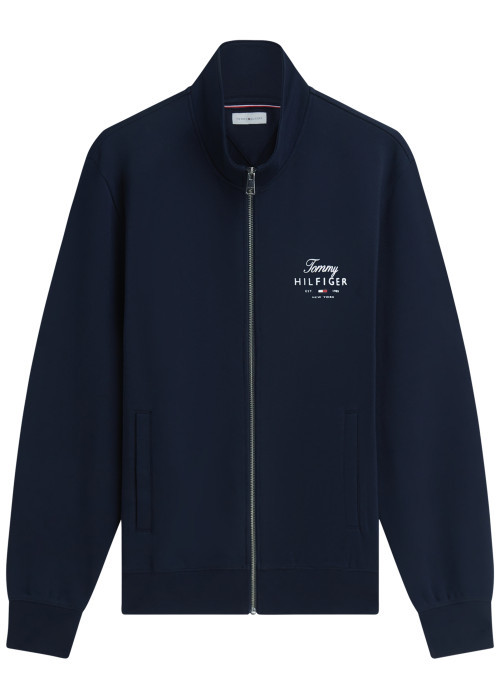Sweat zippé en coton marine à coupe droite...
