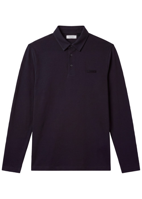 Polo en coton marine uni avec une coupe droite et un col à revers