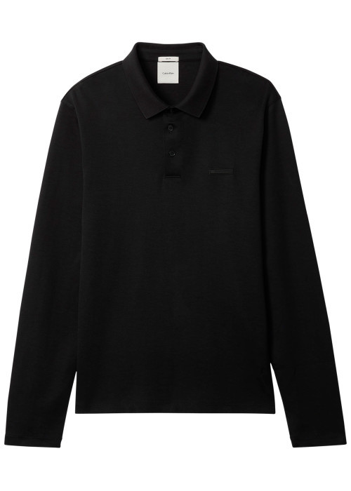 Polo en coton noir uni avec une coupe droite et un col à revers