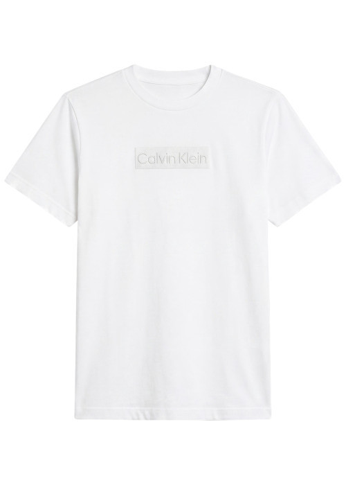 T-shirt en coton blanc à imprimé avec une coupe droite et un col rond
