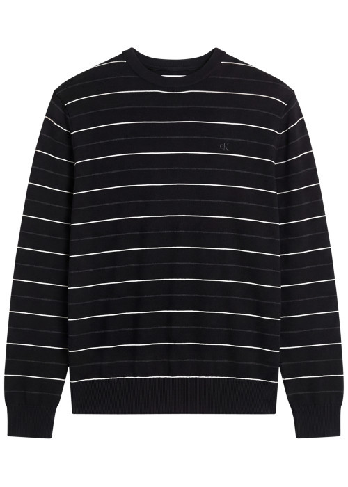 Pull en laine noir à rayures avec une coupe droite et un col rond