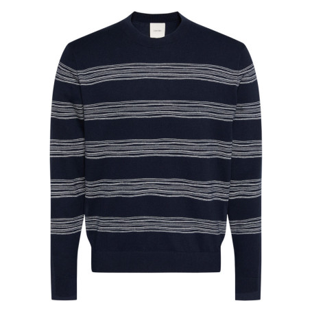 Pull en coton marine à rayures avec une coupe...