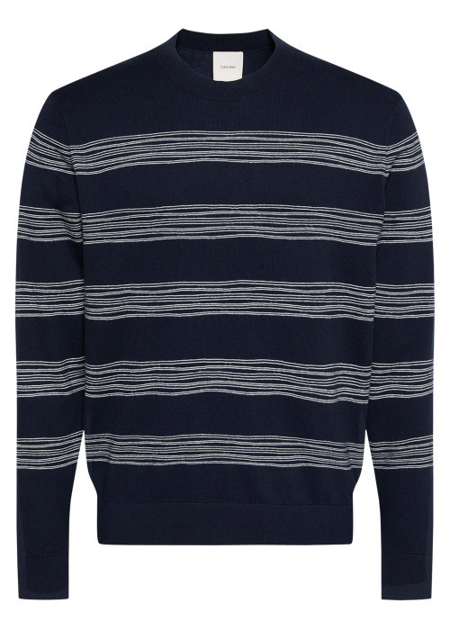 Pull en coton marine à rayures avec une coupe droite et un col rond