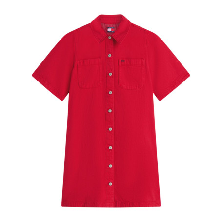 Robe courte en coton rouge à coupe droite...