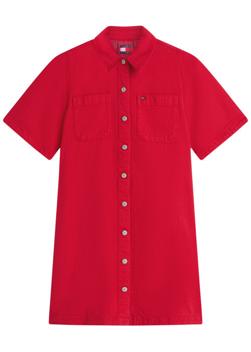 Robe courte en coton rouge à coupe droite...