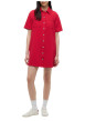 Thumbnail Robe courte en coton rouge à coupe droite pourvue d'une fermeture boutonnée - Image 2