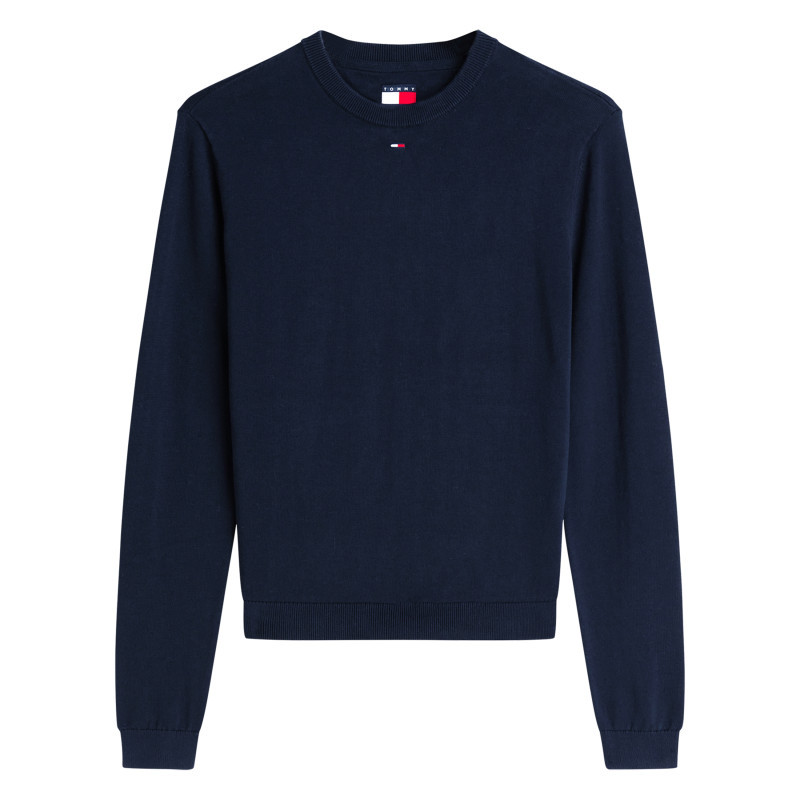 Tommy Jeans - Pull En Coton Biologique Marine à Coupe Ajustée Pourvu D'un Col Rond - Bleu Foncé