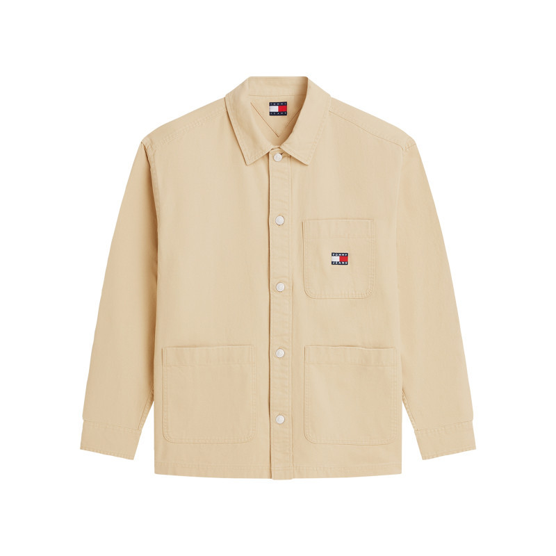 Tommy Jeans - Surchemise En Coton Beige à Coupe Droite Pourvue D'une Fermeture Boutonnée - Beige Tommy Jeans - Surchemise En Coton Beige à Coupe Droite Pourvue D'une Fermeture Boutonnée - Beige