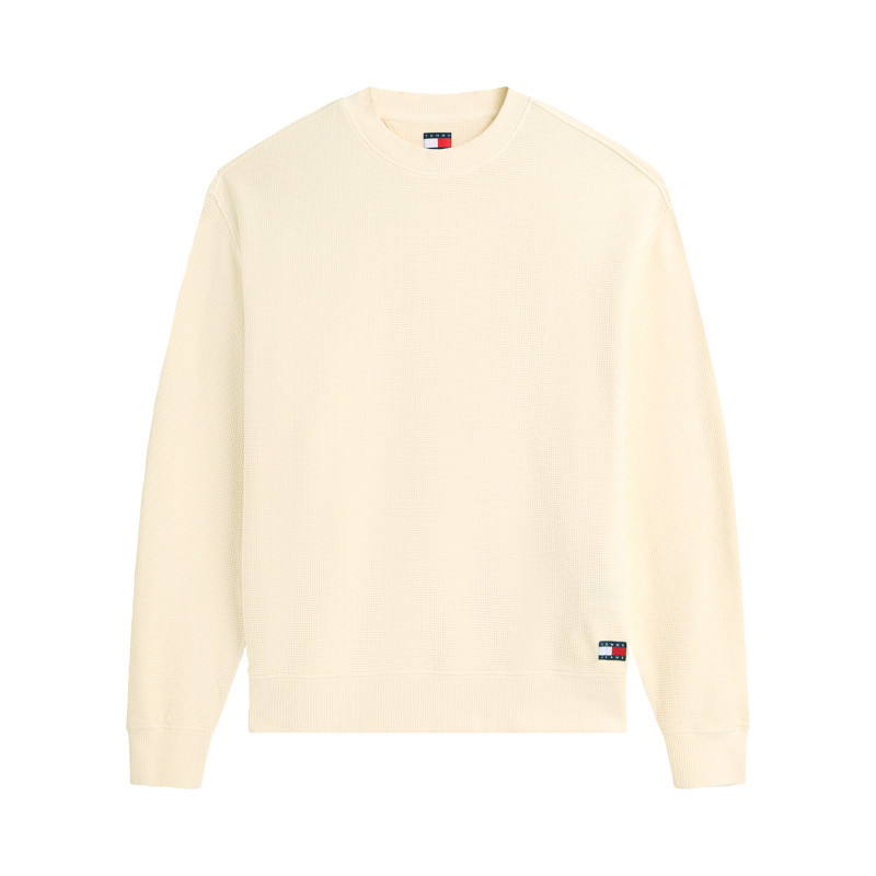 Tommy Jeans - Sweat En Coton écru à Coupe Droite Pourvu D'un Col Rond Côtelé - Beige