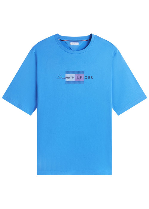 T-shirt en coton bleu à coupe ajustée pourvu...