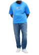 Thumbnail T-shirt en coton bleu à coupe ajustée pourvu d'un col rond côtelé - Image 5