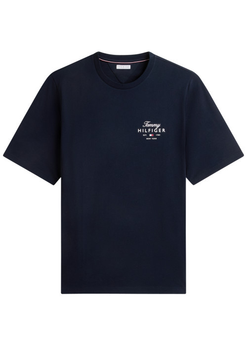 T-shirt en coton marine à coupe ajustée pourvu...