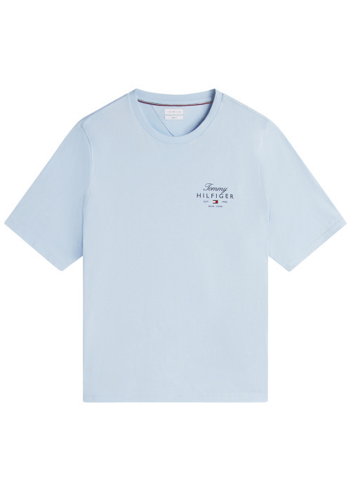 T-shirt en coton ciel à coupe ajustée pourvu de manches courtes