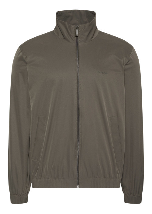 Veste Coupe vent kaki unie avec une coupe droite et un col montant