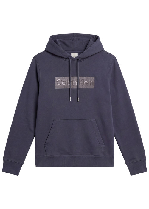Sweat en coton marine uni avec une coupe droite et un col à capuche