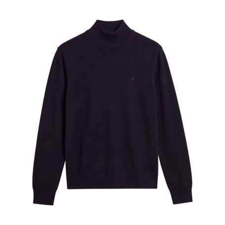 Pull en laine marine uni avec une coupe droite...