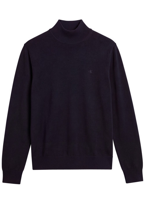 Pull en laine marine uni avec une coupe droite et un col roulé