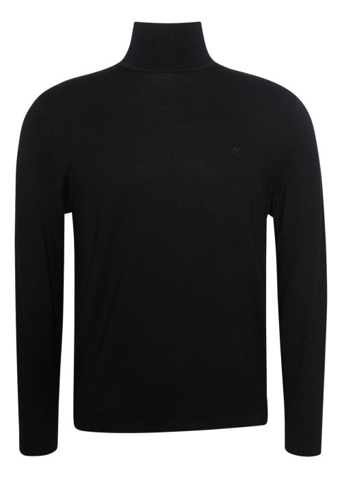 Pull en laine noir uni avec une coupe droite et un col roulé