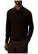 Thumbnail Pull en laine noir uni avec une coupe droite et un col polo - Image 2