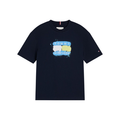 T-shirt en coton marine à coupe droite orné...