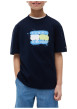 Thumbnail T-shirt en coton marine à coupe droite orné d'un imprimé sur la poitrine - Image 2