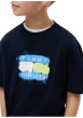 Thumbnail T-shirt en coton marine à coupe droite orné d'un imprimé sur la poitrine - Image 4
