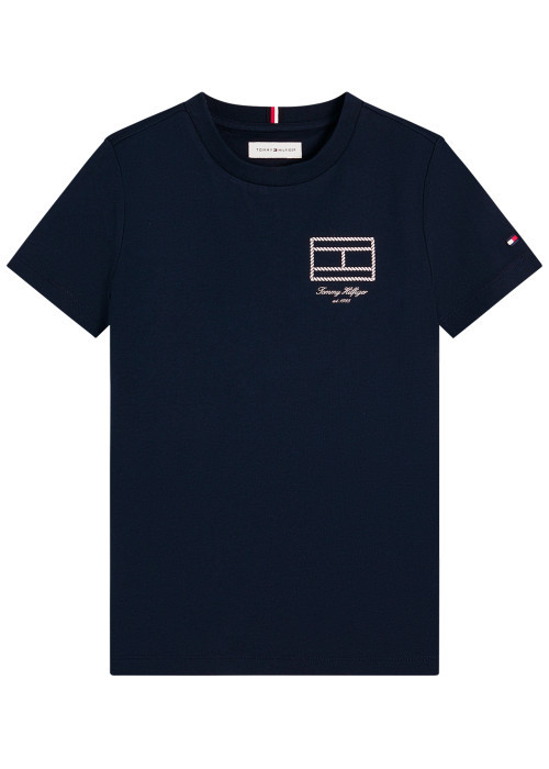 T-shirt en coton marine à coupe droite pourvu...
