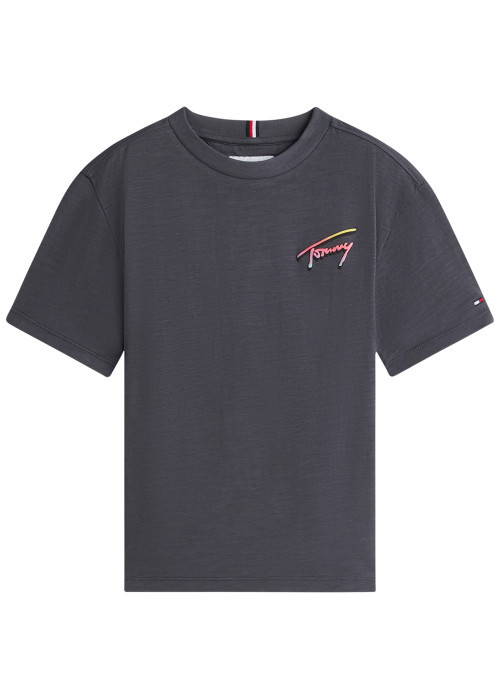 T-shirt en coton anthracite imprimé à coupe droite pourvu d'un col rond
