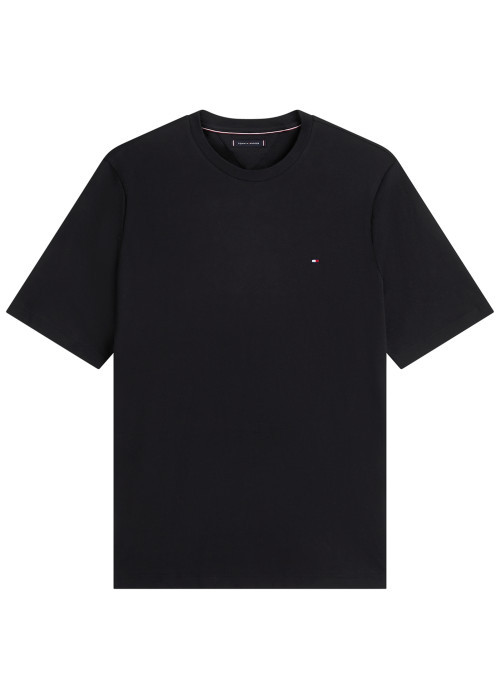 T-shirt en coton noir à coupe ajustée pourvu d'un col rond et de manches courtes
