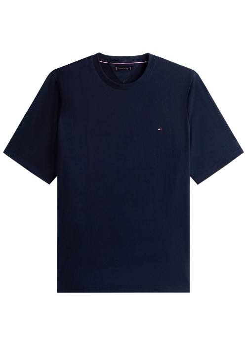 T-shirt en coton marine à coupe ajustée pourvu d'un col rond