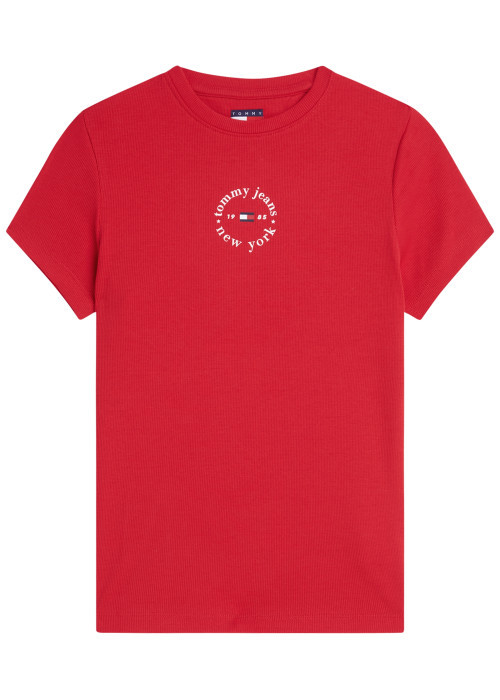 T-shirt en coton rouge pourvu d'une coupe ajustée et d'un col rond