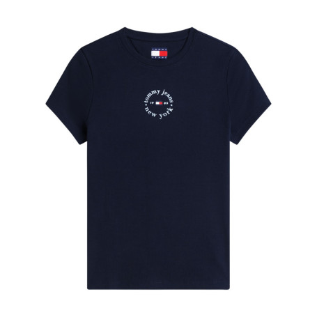 T-shirt en coton marine à coupe ajustée pourvu...