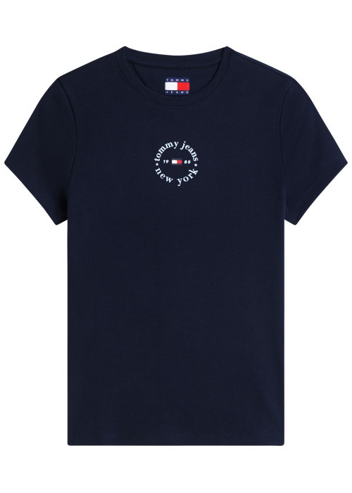 T-shirt en coton marine à coupe ajustée pourvu d'un col rond