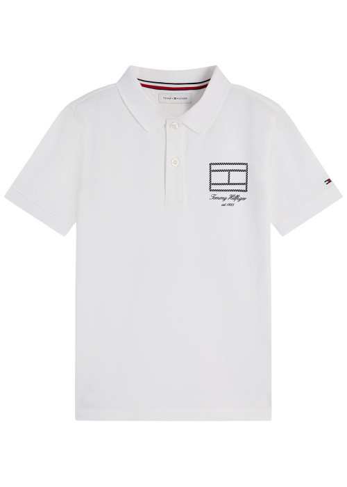 Polo en coton blanc à coupe droite pourvu d'un...