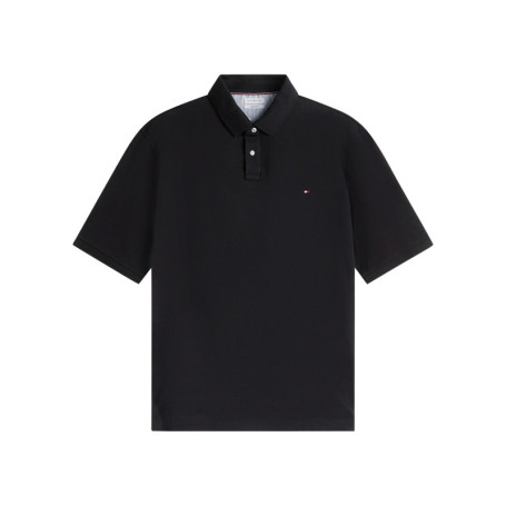 Polo en coton biologique noir à coupe droite...