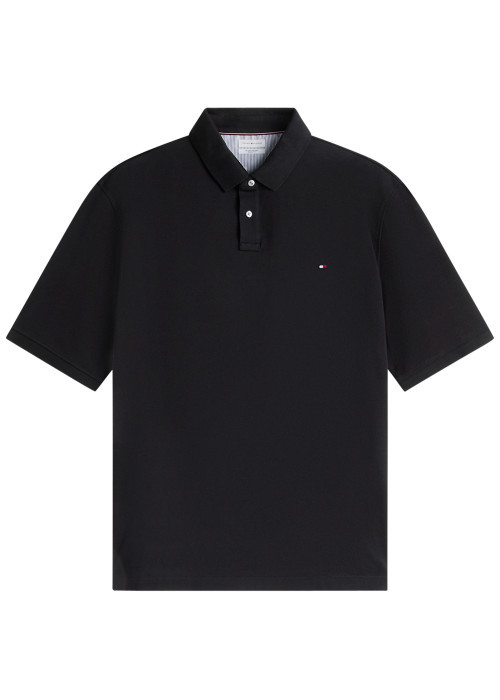 Polo en coton biologique noir à coupe droite...