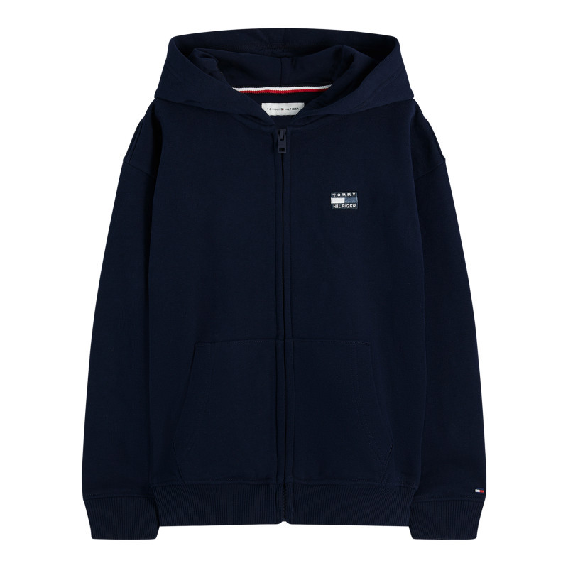 Tommy Hilfiger - Sweat Zippé En Coton Marine à Coupe Droite Pourvu D'un Col à Capuche - Bleu Foncé Tommy Hilfiger - Sweat Zippé En Coton Marine à Coupe Droite Pourvu D'un Col à Capuche - Bleu Foncé
