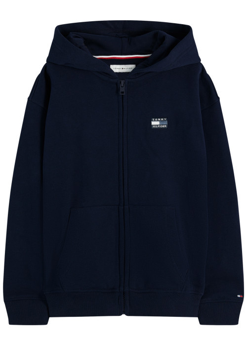 Sweat zippé en coton marine à coupe droite...