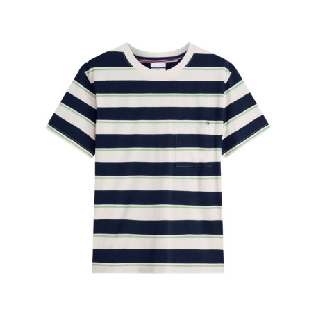 T-shirt en coton blanc et marine à rayures...