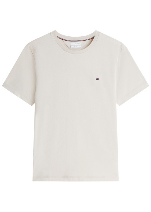 T-shirt en coton beige à coupe droite pourvu d'un col rond et de manches courtes