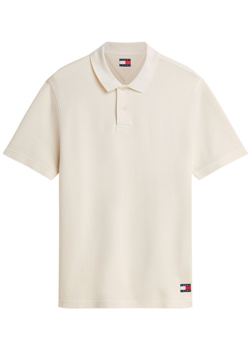 Polo en coton écru à coupe droite pourvu d'un col à revers boutonné