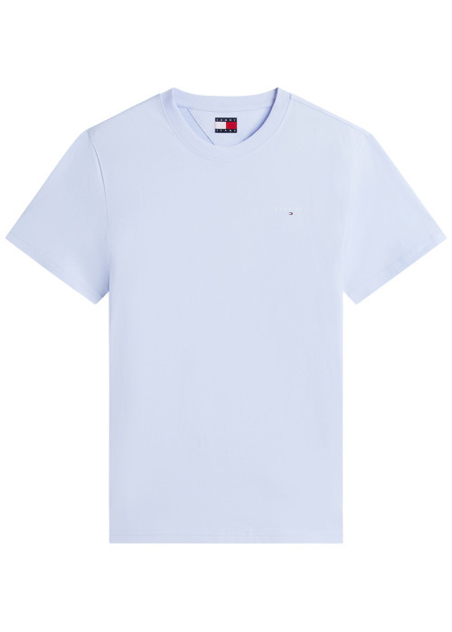 T-shirt en coton ciel à coupe droite pourvu d'un col rond côtelé