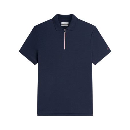Polo en coton marine à coupe ajustée pourvu...